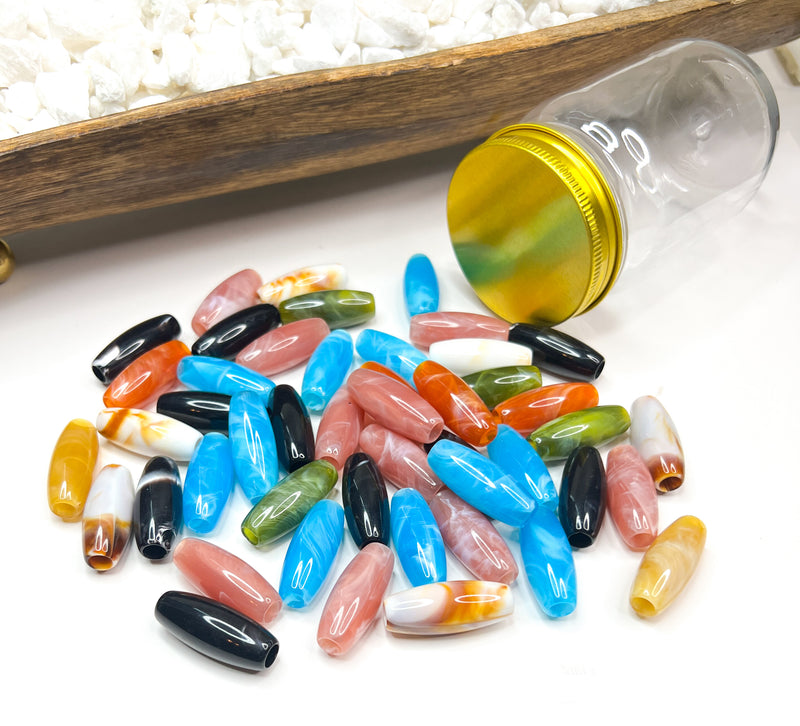 (50) Mixed Assortment of Acrylic Tubes or Acrylic Focal Beads | 12mm x 35mm Curved Tube for Bracelet Making | Acrylic Bamboo Beads | 12mm x 31mm Acrylic Focal Beads