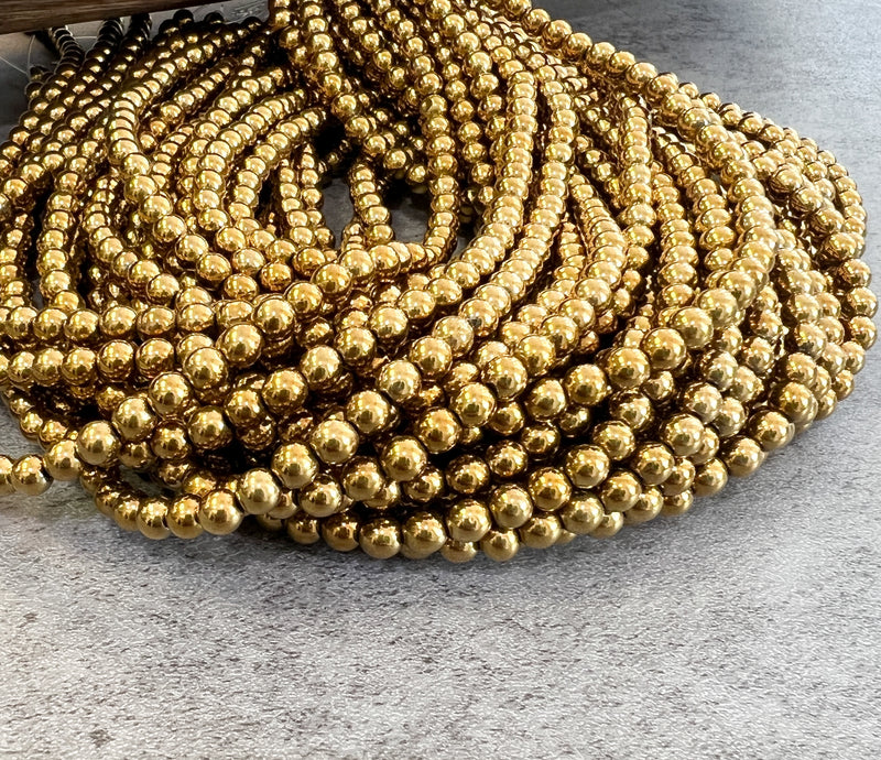 6mm Smooth Hematite Beads – Antique Gold, Light Gold, Silver & Gunmetal | 15" Strand