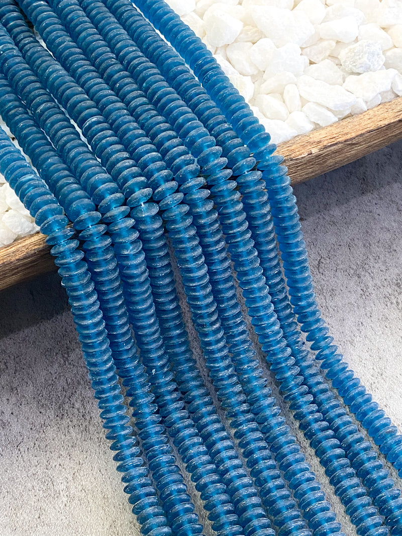 3x9mm Indian Sea glass Disc Beads | Frosted Glass Heishi Beads | 15" Strand | DIY Jewelry Designs