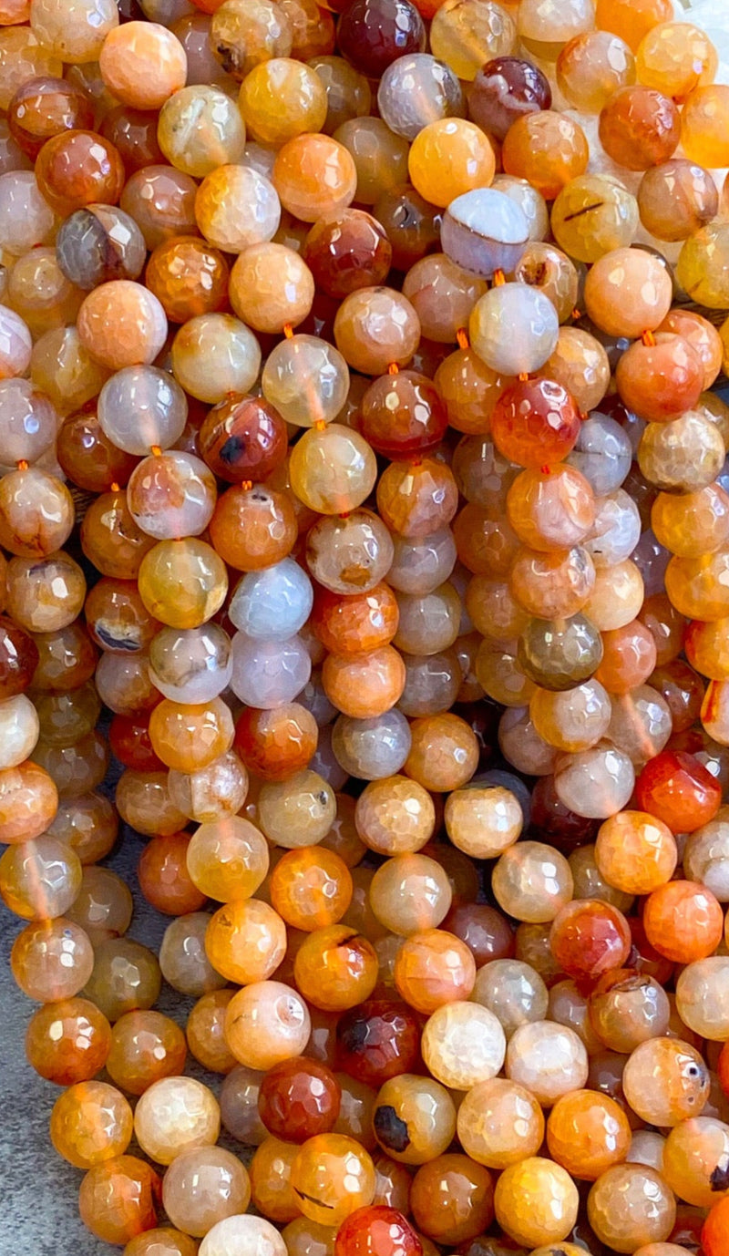 12mm Faceted Agate | Peach Faceted Agate | DIY Jewelry Making | 15" Strand 32 Beads per Strand