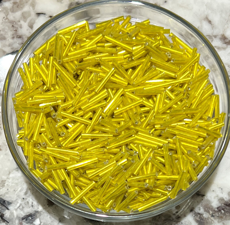 12x1.5mm Yellow Silver Lined Glass Bugle Seed Beads
