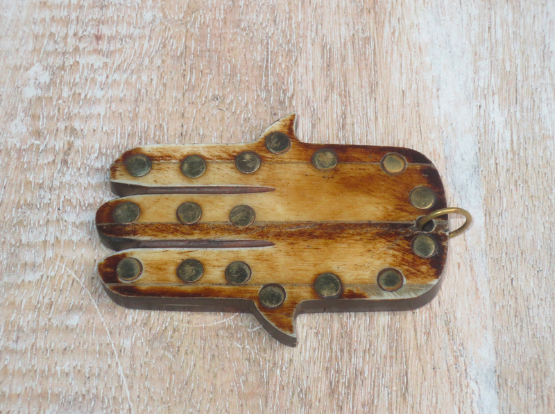 Bone Hamsa Pendant w/Brass Inlay