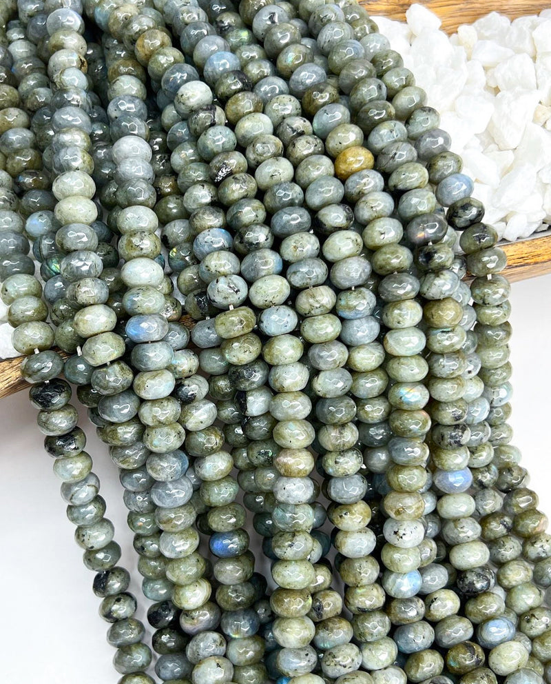 8x12mm Faceted Labradorite Rondelle Gemstone Beads | Labradorite Rondelle Gemstone Beads | Rondelle Beads | 15” Strand | 49 Beads per Strand | DIY Jewelry Designs