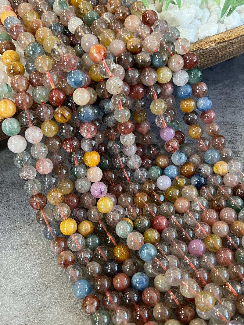 10mm Smooth Rutilated Multicolor Quartz Gemstone Beads| Multicolor Quartz | Healing Gemstone Beads | 15" Strand 38 Beads per Strand