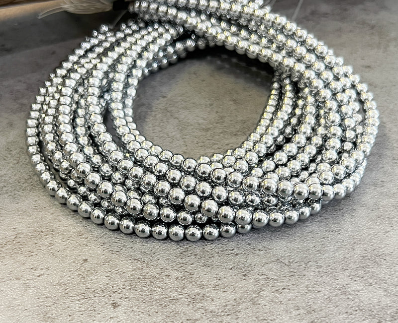 6mm Smooth Hematite Beads – Antique Gold, Light Gold, Silver & Gunmetal | 15" Strand