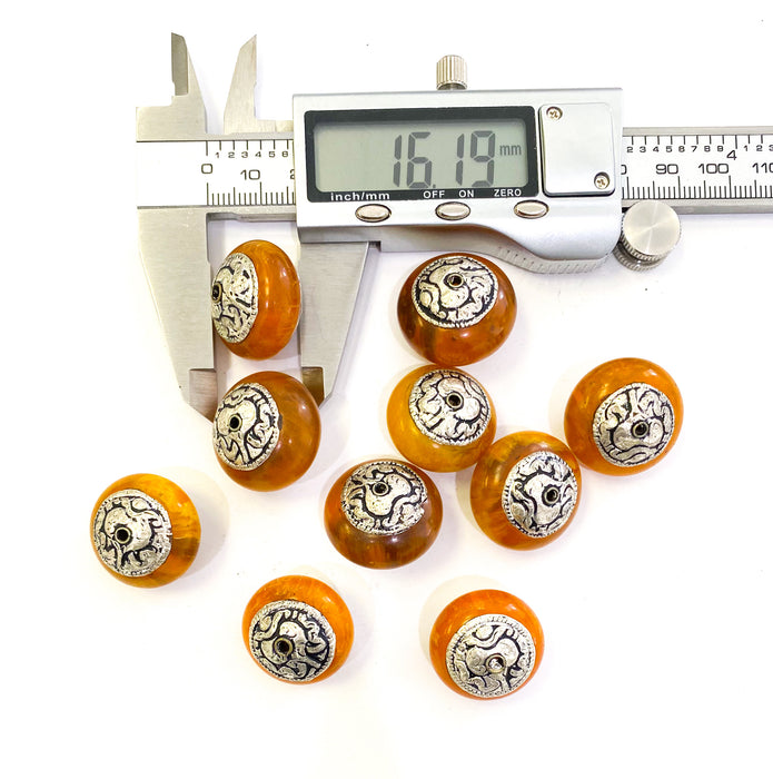Antique Silver Faux Amber Nepalese Focal Beads