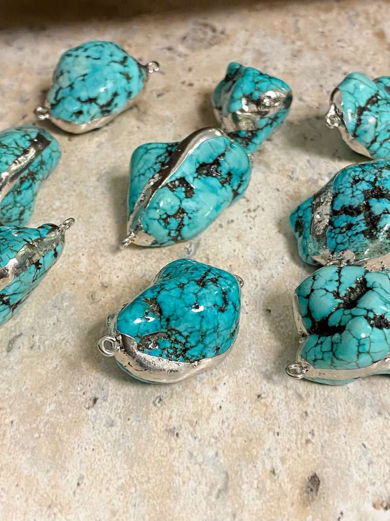 Silver Trim Turquoise Magnesite Nugget Connectors