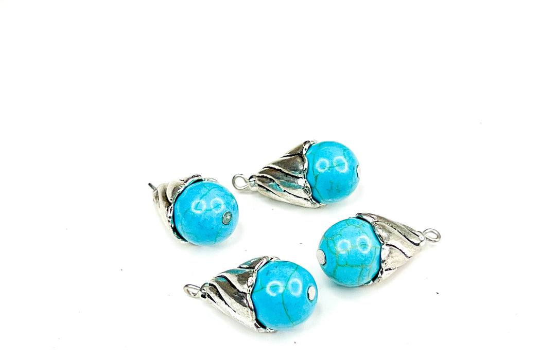 (3) Magnesite Charms | 30mm Red Magnesite Charms | 25mm Turquoise Magnesite Charms | 3 Per package