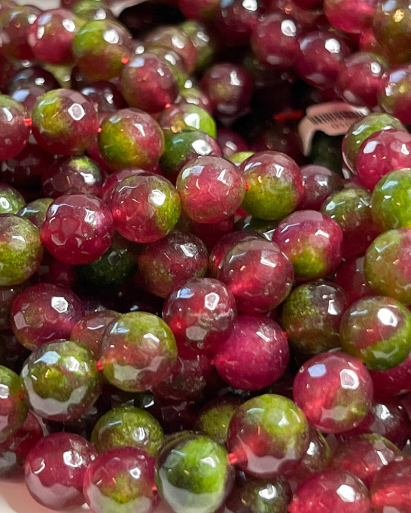 10mm Faceted Berry & Green Agate Gemstone Beads | Berry & Green Agate Round Gemstone Beads | Jewelry Making DIY | Gemstone Beads | 10mm 15 Inch Strand 38 Beads per Strand