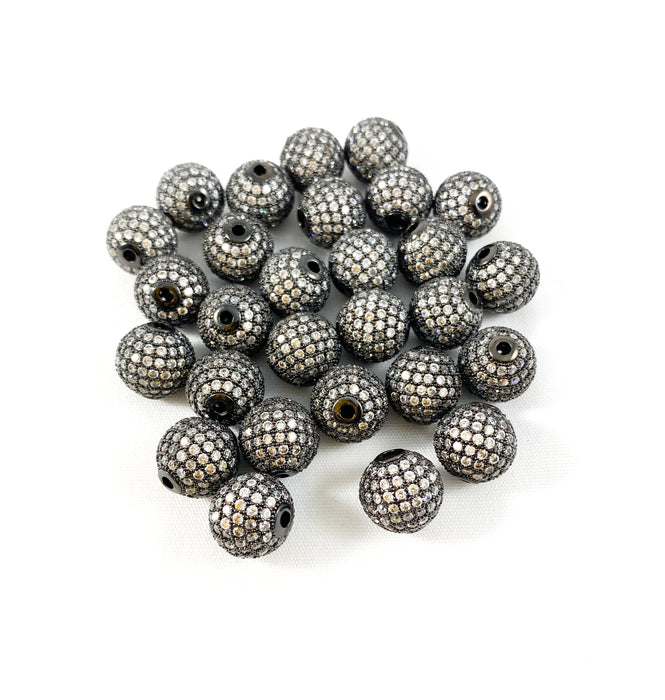 Gunmetal (Black) and Clear Crystals Micro Pave’ Beads | Cubic Zirconia Beads | Gunmetal Beads | 10mm 12mm | DIY Jewelry Making