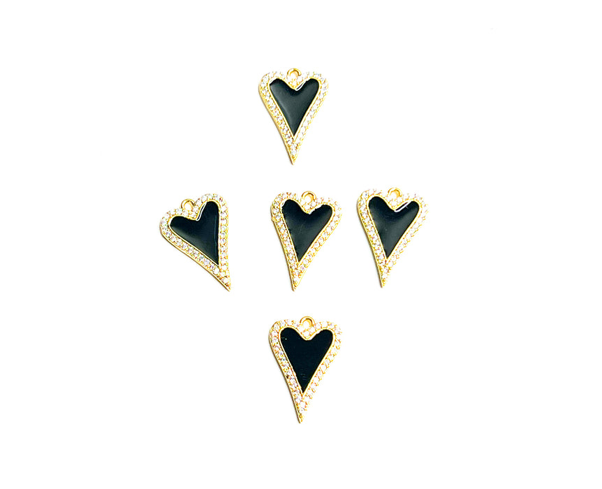 20mm Black and Gold Micro Pave’ Heart Charm | Heart Charm | Black Micro Pave' | DIY Jewelry Designs | One Piece