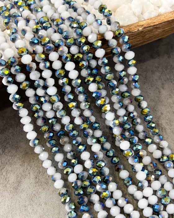 6x8mm White and Blue Electroplated Faceted Crystal Rondelles Beads
