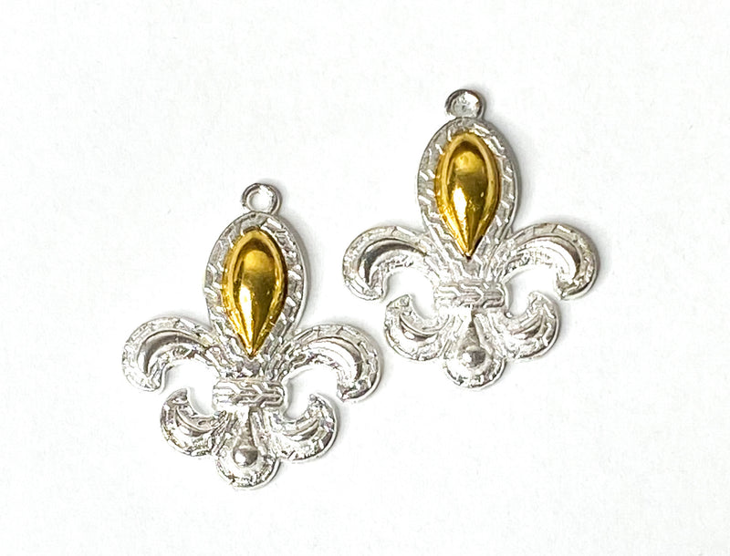 34mm Silver & Gold Fleur De Lis Charms