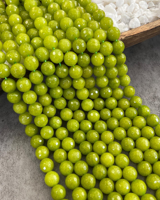 12mm Faceted Lime Green Jade | Faceted Jade | 15" Strand | DIY Jewelry Designs | 30 Pieces
