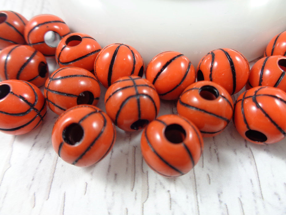 Acrylic Sports Beads | 9x15mm Acrylic Football Beads | 12mm Acrylic Basketball Beads | DIY Jewelry Making | 10 Beads per Package