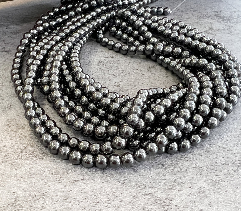 6mm Smooth Hematite Beads – Antique Gold, Light Gold, Silver & Gunmetal | 15" Strand