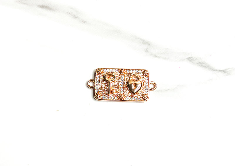 15x31mm Square Micro Pave Lock and Key Connector | Pave' Connector | Lock& Key |DIY Jewelry Designs | One Piece