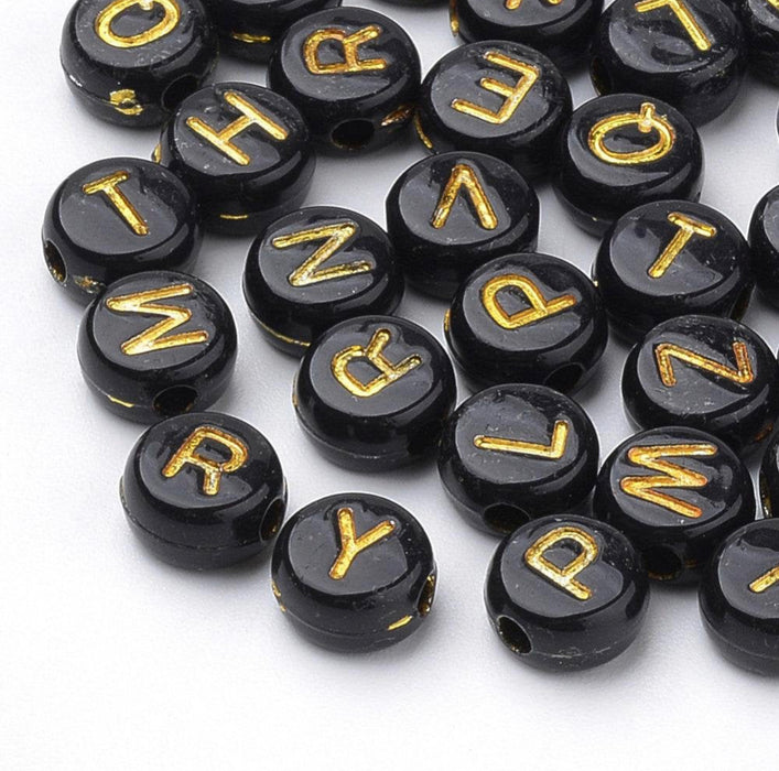 Double Sided Alphabet Letter Beads | 7mm White &Black Round | 7mm Black & Gold Round | Acrylic Beads with Letters | ABC Letter Beads | A-Z Letter Beads | Love Beads
