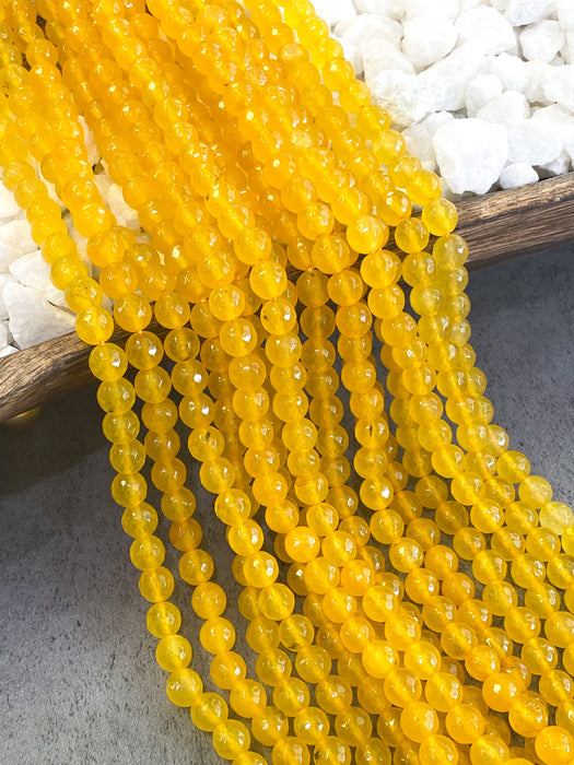 8mm Faceted Bright Yellow Agate Gemstone Beads | Stone Faceted Beads | Agates Round Beads for Jewelry Making | DIY Bracelets |15.5" Strand Approx. 50 Beads per strand